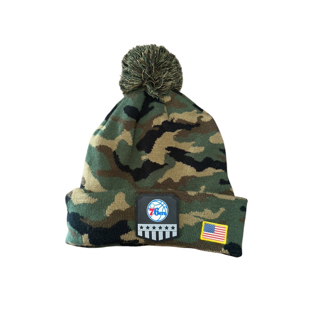 PHILADELPHIA 76ers Men's‎ Camo Fleece-Lined Hat Cuffed Knit Winter Pom Beanie